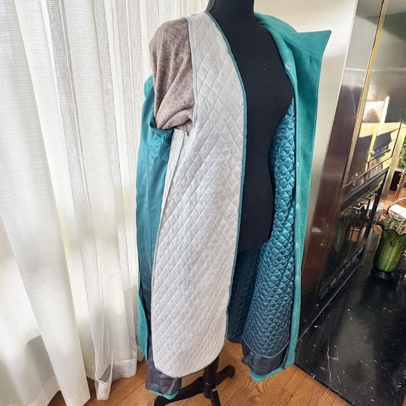Vintage 80s suede coat, teal, removable quilted liner, tie belt, 8/10 (M/L) - Picture 13 of 13